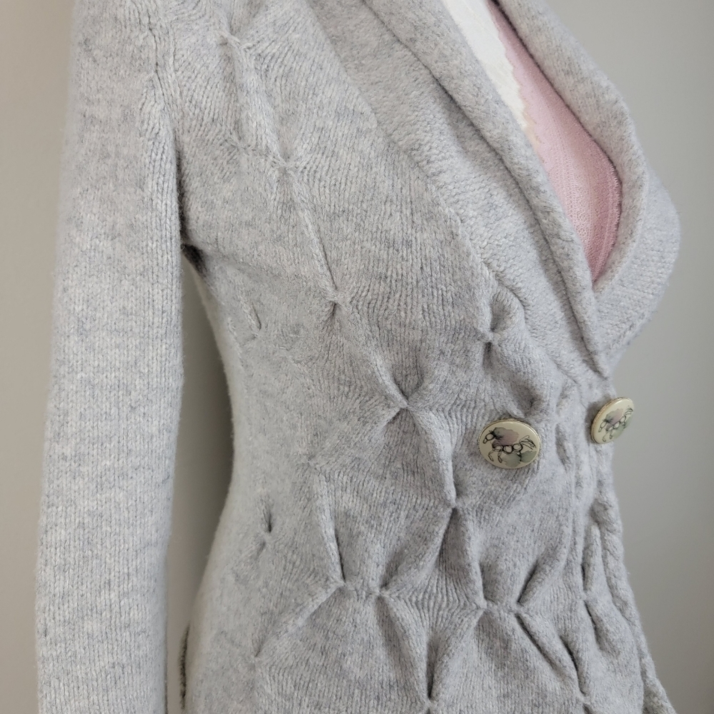 Anthropologie Leifsdottir Wool Shawl Neck Button Pin Tuck Cardigan Sweater XS - Picture 5 of 15